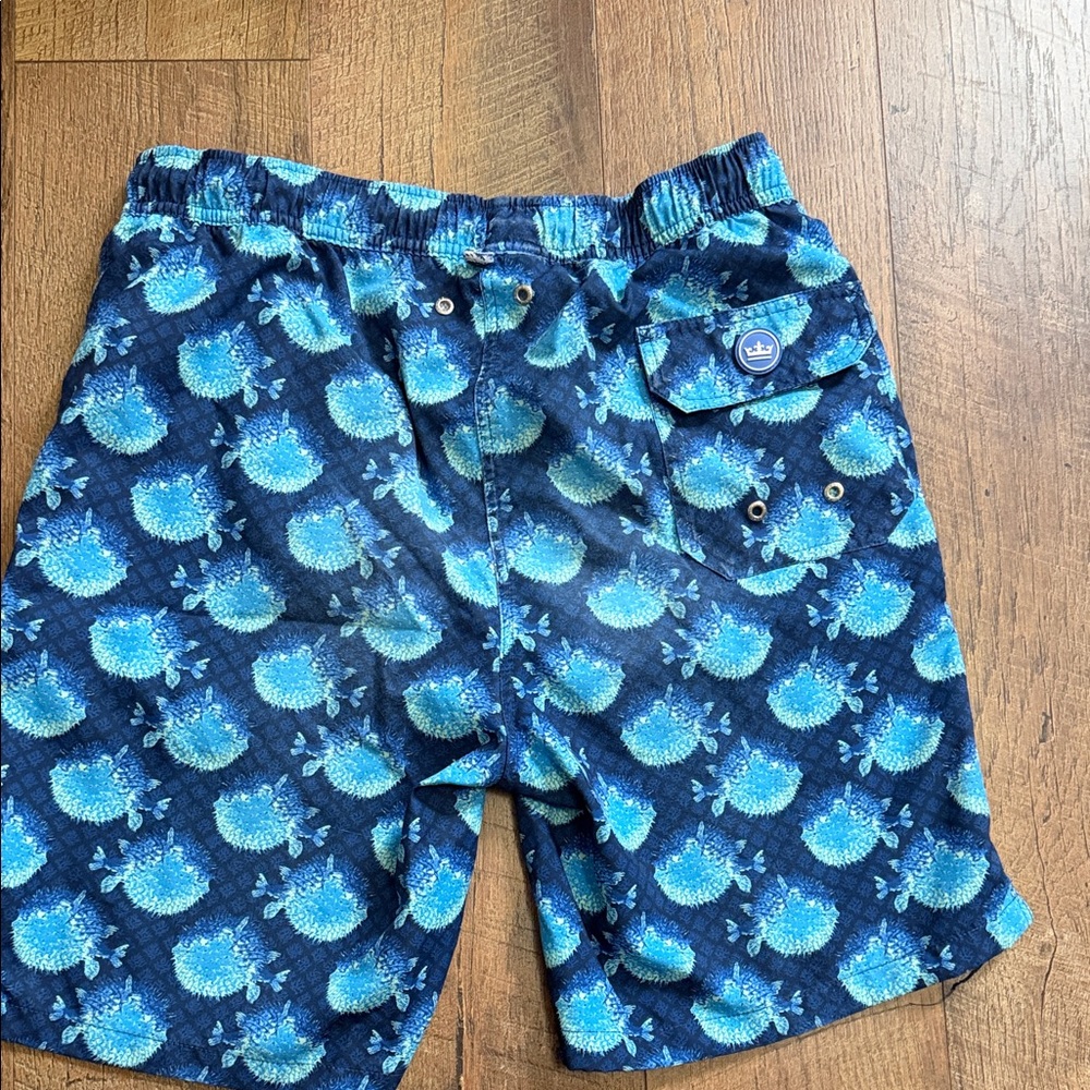 Peter Millar Navy and Light Blue Patterned Swim Shorts - Picture 7 of 10